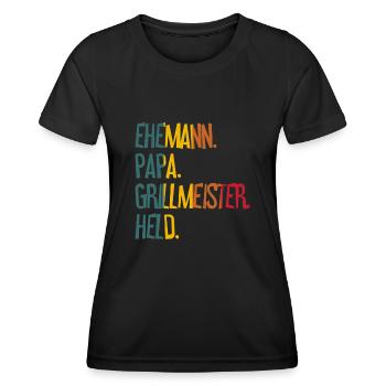 Ehemann Papa Grillmeister - Frauen Funktions-T-Shirt - Schwarz - Vorne - AI Model Female 172 light (172cm)