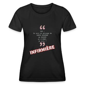 Mélange super héroïne, sainte, infirmière - T-shirt sport Femme - noir - Devant - AI Model Female 172 light (172cm)