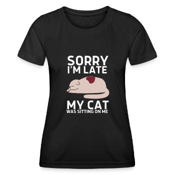 Désolé d’être en retard, mon chat était assis sur moi - T-shirt sport Femme - noir - Devant - AI Model Female 172 light (172cm)