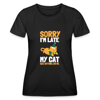 Désolé d’être en retard, mon chat était assis sur moi - T-shirt sport Femme - noir - Devant - AI Model Female 172 light (172cm)