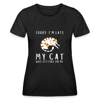 Désolé d’être en retard, mon chat était assis sur moi - T-shirt sport Femme - noir - Devant - AI Model Female 172 light (172cm)