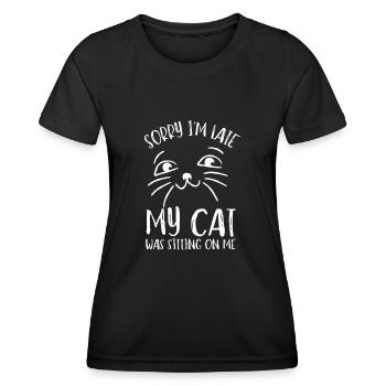 Désolé d’être en retard, mon chat était assis sur moi - T-shirt sport Femme - noir - Devant - AI Model Female 172 light (172cm)