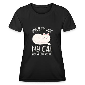 Désolé d’être en retard, mon chat était assis sur moi - T-shirt sport Femme - noir - Devant - AI Model Female 172 light (172cm)