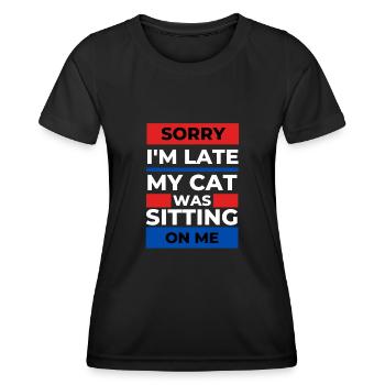 Désolé d’être en retard, mon chat était assis sur moi - T-shirt sport Femme - noir - Devant - AI Model Female 172 light (172cm)