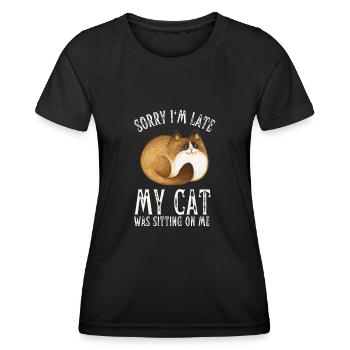 Désolé d’être en retard, mon chat était assis sur moi - T-shirt sport Femme - noir - Devant - AI Model Female 172 light (172cm)