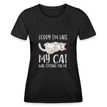 Désolé d’être en retard, mon chat était assis sur moi - T-shirt sport Femme - noir - Devant - AI Model Female 172 light (172cm)