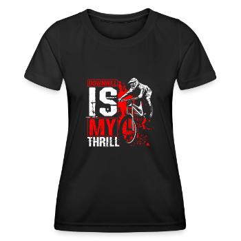 DOWNHILL IS MY THRILL - Mountainbike Motiv Outdoor - Frauen Funktions-T-Shirt - Schwarz - Vorne - AI Model Female 172 light (172cm)