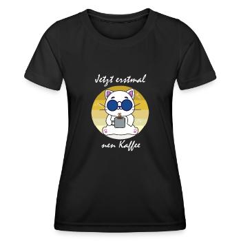 Kaffee Katze - Frauen Funktions-T-Shirt - Schwarz - Vorne - AI Model Female 172 light (172cm)