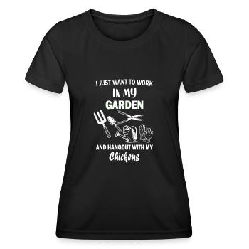 Travailler dans mon jardin Hangout avec mes poules - T-shirt sport Femme - noir - Devant - AI Model Female 172 light (172cm)