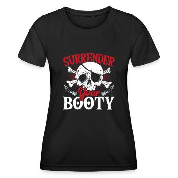 Surrender Your Booty Pirates Skull Pirate - Frauen Funktions-T-Shirt - Schwarz - Vorne - AI Model Female 172 light (172cm)