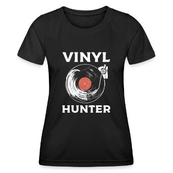 Collectionneur de disques vinyles Vinyl Hunter - T-shirt sport Femme - noir - Devant - AI Model Female 172 light (172cm)