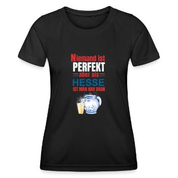 Niemand ist perfekt aber als Hesse ist man nah - Frauen Funktions-T-Shirt - Schwarz - Vorne - AI Model Female 172 light (172cm)