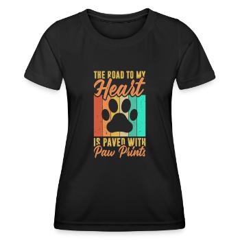 Le chemin vers mon cœur est avec des empreintes de pattes - T-shirt sport Femme - noir - Devant - AI Model Female 172 light (172cm)
