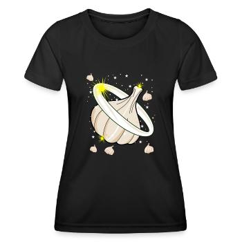 Ail Gousses d’ail Planète Knobi - T-shirt sport Femme - noir - Devant - AI Model Female 172 light (172cm)