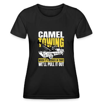 Tow Truck Camel Towing when it's wedged in tight - Women's Functional T-Shirt - black - Front - AI Model Female 172 light (172cm)