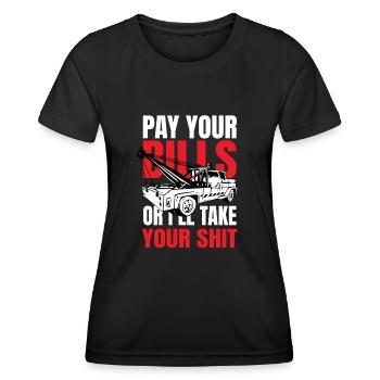 Payez vos factures Conducteur de dépanneuse - T-shirt sport Femme - noir - Devant - AI Model Female 172 light (172cm)