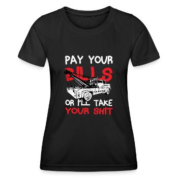Payez vos factures Conducteur de dépanneuse - T-shirt sport Femme - noir - Devant - AI Model Female 172 light (172cm)