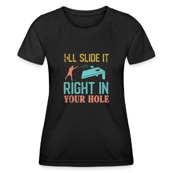 Je vais le glisser directement dans ton trou Cornhole - T-shirt sport Femme - noir - Devant - AI Model Female 172 light (172cm)