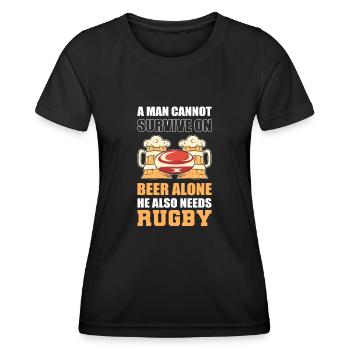 Un homme ne peut pas survivre uniquement avec de la bière, il a aussi besoin - T-shirt sport Femme - noir - Devant - AI Model Female 172 light (172cm)