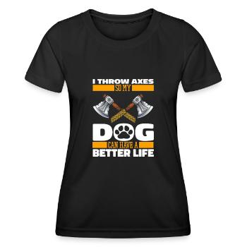 Chien lanceur de hache - T-shirt sport Femme - noir - Devant - AI Model Female 172 light (172cm)