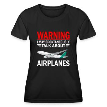 Warnung Ich Kann Spontan Über Flugzeuge Pilot - Frauen Funktions-T-Shirt - Schwarz - Vorne - AI Model Female 172 light (172cm)