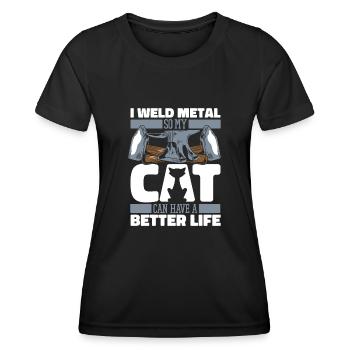 Forgeron Métallurgiste Chat - T-shirt sport Femme - noir - Devant - AI Model Female 172 light (172cm)