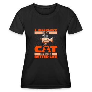 Kameramann Katze - Frauen Funktions-T-Shirt - Schwarz - Vorne - AI Model Female 172 light (172cm)