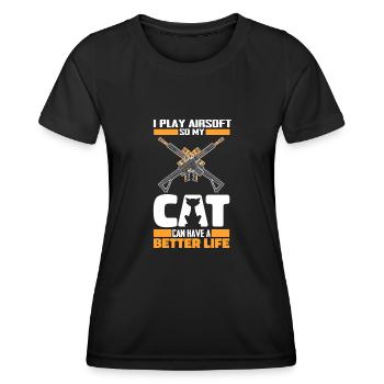 Chat Airsoft - T-shirt sport Femme - noir - Devant - AI Model Female 172 light (172cm)