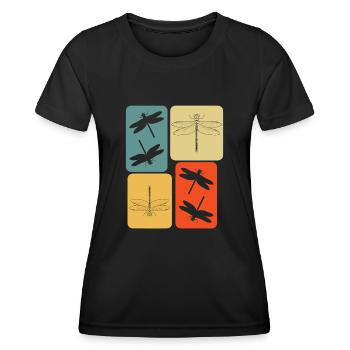 Libellen Insekten retro Libelle - Frauen Funktions-T-Shirt - Schwarz - Vorne - AI Model Female 172 light (172cm)