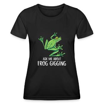 ask me about frog gigging Design for a frog jokes - Frauen Funktions-T-Shirt - Schwarz - Vorne - AI Model Female 172 light (172cm)