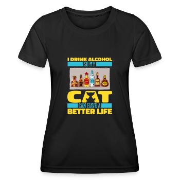 Alkohol Trinken Saufen Katze - Frauen Funktions-T-Shirt - Schwarz - Vorne - AI Model Female 172 light (172cm)