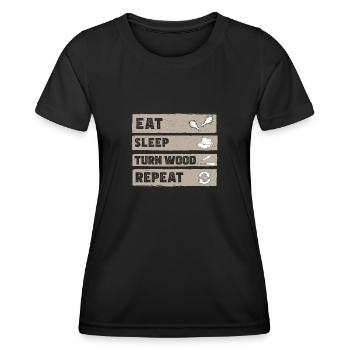 Eat Sleep Funny Wood Turning Wood Lathe Operator - Frauen Funktions-T-Shirt - Schwarz - Vorne - AI Model Female 172 light (172cm)
