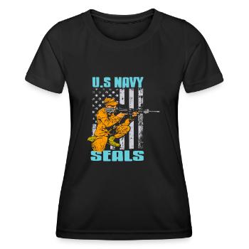 U.S. NAVY Seals Retro Awesome Navy Soldier T-Shirt - T-shirt sport Femme - noir - Devant - AI Model Female 172 light (172cm)