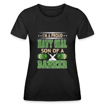 Je suis un fier NAVY SEAL Fils d’un banquier Cool Retro - T-shirt sport Femme - noir - Devant - AI Model Female 172 light (172cm)