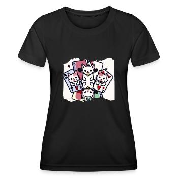 Cats Playing Cards - Women's Functional T-Shirt - black - Front - AI Model Female 172 light (172cm)