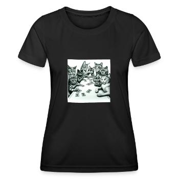 Cats Playing Cards - Women's Functional T-Shirt - black - Front - AI Model Female 172 light (172cm)