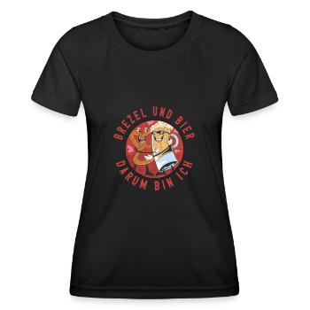 Brezel und Bier darum bin ich hier - Frauen Funktions-T-Shirt - Schwarz - Vorne - AI Model Female 172 light (172cm)