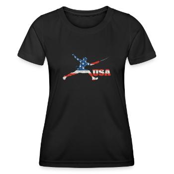 Fechten USA Team Amerikanische Flagge US Fechter - Frauen Funktions-T-Shirt - Schwarz - Vorne - AI Model Female 172 light (172cm)