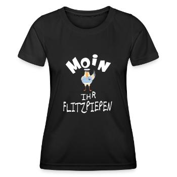 Moin ihr Flitzpiepen lustige Möwe - Frauen Funktions-T-Shirt - Schwarz - Vorne - AI Model Female 172 light (172cm)