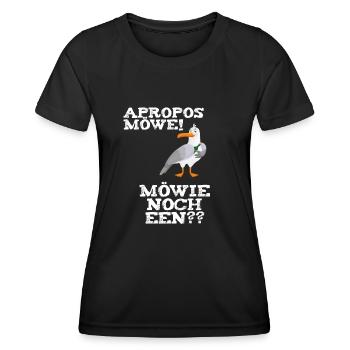 Apropos Möwe Möwie noch een? plattdeutscher Spruch - Frauen Funktions-T-Shirt - Schwarz - Vorne - AI Model Female 172 light (172cm)