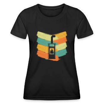 Woodburning stove fireplace retro stove - Women's Functional T-Shirt - black - Front - AI Model Female 172 light (172cm)