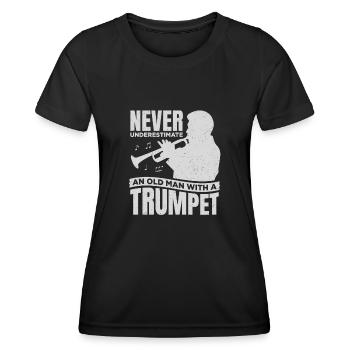 Trompete Alter Mann Trompetenspieler Geschenk - Frauen Funktions-T-Shirt - Schwarz - Vorne - AI Model Female 172 light (172cm)