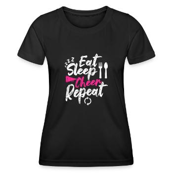 Eat Sleep Cheer Repeat Funny Cheerleader Cheering - Frauen Funktions-T-Shirt - Schwarz - Vorne - AI Model Female 172 light (172cm)