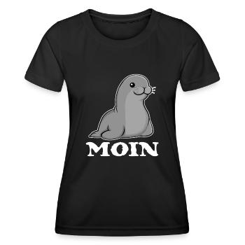 Moin Robbe Seehund Nordsee Norddeutsch - Frauen Funktions-T-Shirt - Schwarz - Vorne - AI Model Female 172 light (172cm)