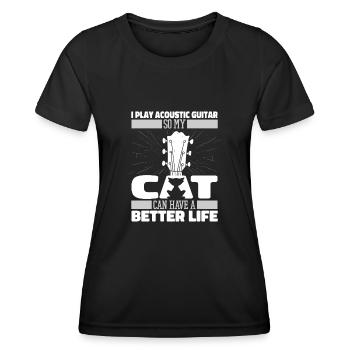 Acoustic Guitar Cat - Women's Functional T-Shirt - black - Front - AI Model Female 172 light (172cm)