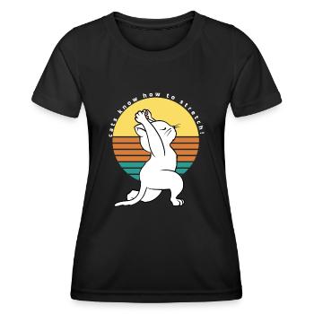Cats Know How To Stretch! Retro Yoga Cat - Women's Functional T-Shirt - black - Front - AI Model Female 172 light (172cm)