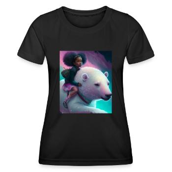 Schwarzes Mädchen reitet auf Eisbär - Frauen Funktions-T-Shirt - Schwarz - Vorne - AI Model Female 172 light (172cm)
