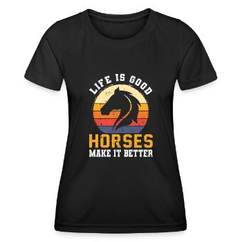 Cool Retro Vintage Cheval Hanovrien Cadeau - T-shirt sport Femme - noir - Devant - AI Model Female 172 light (172cm)