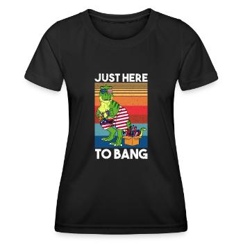 Juste ici pour frapper le feu d’artifice Dinosaure USA Drapeau - T-shirt sport Femme - noir - Devant - AI Model Female 172 light (172cm)