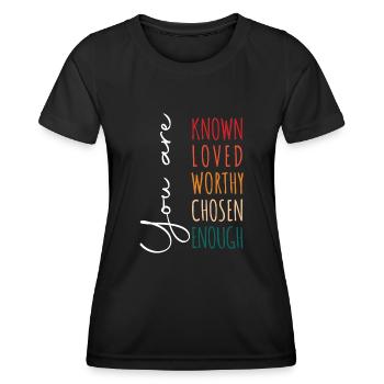Chrétien positif disant que vous êtes aimé pour Christ - T-shirt sport Femme - noir - Devant - AI Model Female 172 light (172cm)